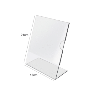 🛒 Display de mesa em L com porta‑folheto