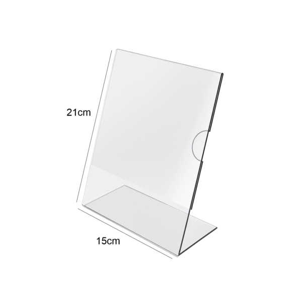 Display de mesa em L com porta‑folheto